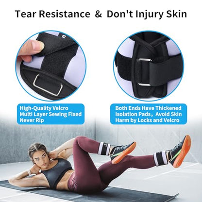 ELEAMY Ankle Weights for Women & Men - 0.5/1/2/3lb*2 Pairs - color: Black-Light Purple, size: 1.0 Lbs Each (2.0 Lbs Pair)