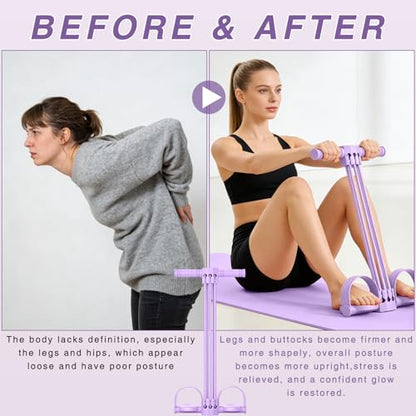 Upgraded Pedal Resistance Bands with Handles, 6-Tube Multifunction Stretching Workout Band for Abdomen Waist Arms Legs Training, Exercise Bands for Women (Purple)