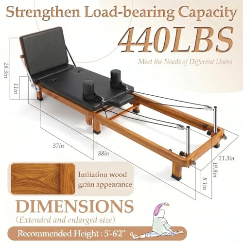 88" Foldable Pilates Reformer,Walnut Wood Grain Metal Frame, Dual Spring & Latex Resistance, Jump Board & Headrest, Adjustable Footbar Space-Saving Home Gym, Ideal - size: 88*21.3*11IN