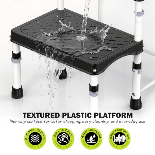 RV Step Stool with Handle for Elderly,1 Step Ladder with Handrail, Reinforced PP Wide Platform, Adjustable Height, Portable Stairs for Hot Tub/Camper/Mobile Home/Porch/SPA Pool/Pet Stairs - size: 1 Step-Adjustable Height
