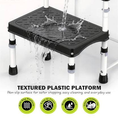 RV Step Stool with Handle for Elderly,2 Step Ladder with Handrail, Reinforced PP Wide Platform, Adjustable Height, Portable Stairs for Hot Tub/Camper/Mobile Home/Porch/SPA Pool/Pet Stairs - size: 2 Steps-Adjustable Height