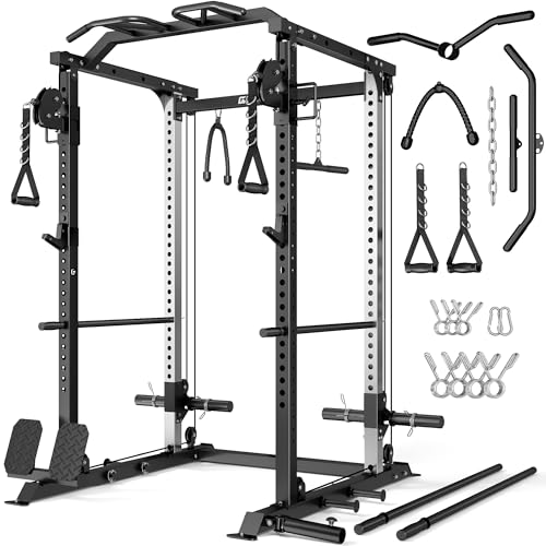 DP01 Power Cage, 2000LBS Squat Rack with with Cable Crossover and Dual Independent Pulley System, Full Cage for Full Body Training, Power Rack with More Training Attachments for Home Gym - color: Black, size: DP01 Power Cage