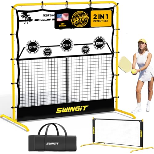 Pickleball Rebounder Practice Net with 6FT Small Mini Pickleball Net Set - Portable Solo Training System for Forehands, Dinks & Volleys, Indoor Outdoor Backyard