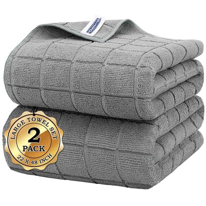 Microfiber Bath Towels 2 Pack (22'' x 48'') - Lightweight Quick Dry Microfiber Fingertip Hand Towels, Soft Absorbent Gym Towels for Yoga, Salon, Camping, Hotel, Bathroom, Spa, Travel & Dog