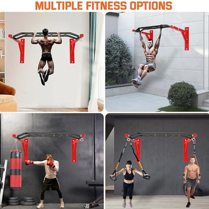 Upgrade Pull Up Bar Wall Mounted,Heavy Duty Multi Grip Chin Up Bar for Strength Training, 600 lbs Capacity, Durable Steel Construction, Perfect for Home and Garage Workouts - color: Red+Black