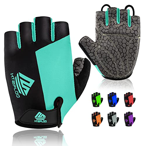 Bike Gloves for Men Women with Anti-Slip Shock-Absorbing Pad, Light Weight Half-Finger Cycling Gloves - color: Celeste, size: Medium