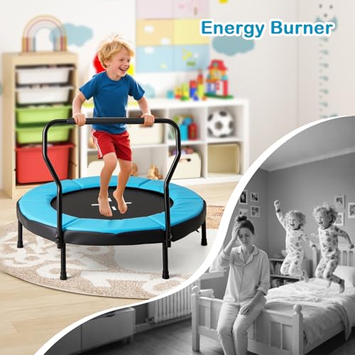 GYMAX Rebounder Trampoline Adult, 40" Mini Fitness Trampoline with Detachable Handle, Safety Foam Pad & Non-Slip Foot Pads, Exercise Rebounder for Indoor Outdoor Kids Adults