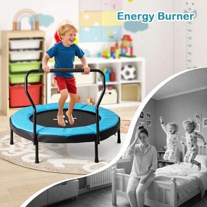 GYMAX Rebounder Trampoline Adult, 40" Mini Fitness Trampoline with Detachable Handle, Safety Foam Pad & Non-Slip Foot Pads, Exercise Rebounder for Indoor Outdoor Kids Adults