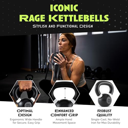 Rage Fitness Single Cast Iron Kettlebell | Powder Coated - Wide Handle Weights for Core & Glute Workouts; Swings, Squats, Deadlifts; Strength, Endurance & Flexibility for Men & Women - size: 4 KG