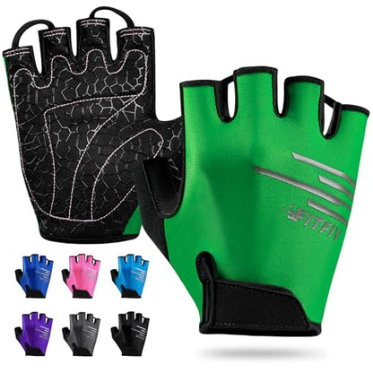 Cycling Gloves for Men and Women, Half Finger Padded Bike Gloves - color: Green, size: X-Large