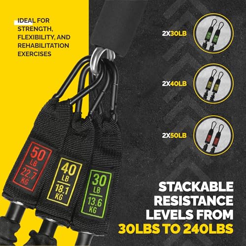 Tube Resistance Bands for Working Out Men and Women - 180lb Exercise Bands Set with Handles, Resistance Band Bar, Ankle Straps, Foot Straps, Door Anchor for Home Gym Strength