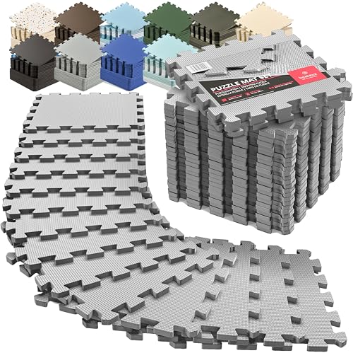bemaxx Gym Mats Set - EVA Interlocking Foam Floor Tiles Workout Mat Puzzle - color: Grey, size: 18 Tiles | 18 sq ft