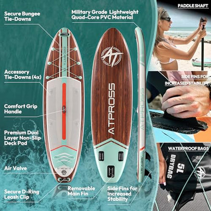 11'6"x35" Inflatable Paddle Board, 450lbs Extra Wide Stand Up Paddleboard for Adults with Premium SUP Accessories Kit & Backpack, Blow Up Kayak Non-Slip Stable Deck Boat for Yoga Fishing Surf - style: Wooden