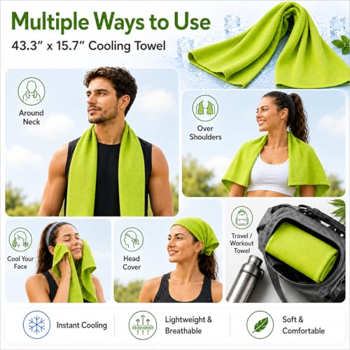 Large Cooling Towel for Neck and Face, 43.3 x 15.7 in, Lime Green - color: Green