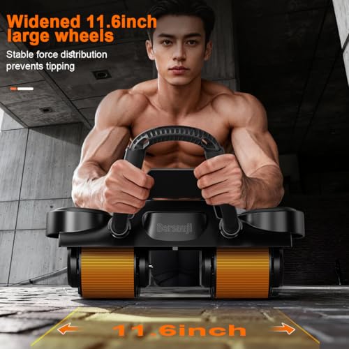 Ab Roller Wheel with Knee Mat - Abdominal Exercise Roller with Elbow Support, Automatic Rebound Abdominal Wheel, Abs Workout Equipment for Women Men