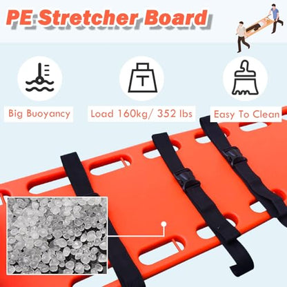Foldable Spine Board Stretcher with Adjustable Straps for Emergency Rescue Immobilization