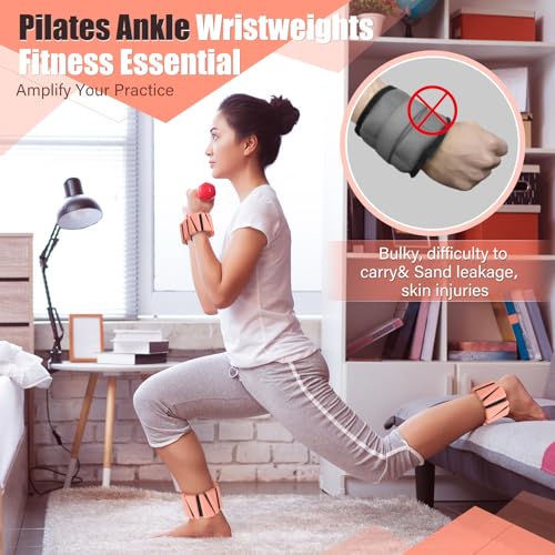 Wrist and Ankle Weights for Women Men Set of 4(1 lb Each) adjustable Arm Leg Silicone Weighted Wristbands Bracelets for Pilates Yoga Gym Workout Running Walking Strength Training(Orange)