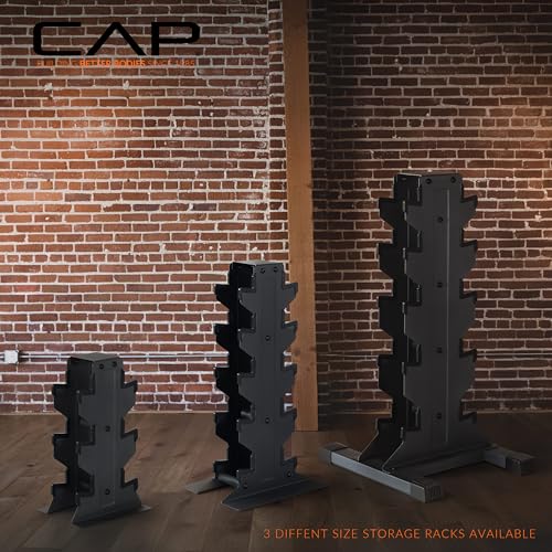 CAP Dumbbell Set with Rack, Rubber Coated Hex Free Weight Set | 100–300 lb Options, Vertical Space-Saving Storage for Home Gym Strength Training - size: 300 lb Set - Tan Rack, style: Chrome Handle