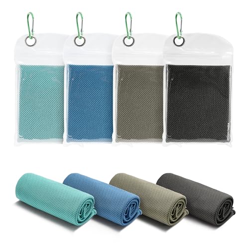 Amazon Basics Cooling Towels for Neck and Face, Sports, Workout Recovery, 40" x 12", Black/Gray/Aqua/Navy, 4-Pack