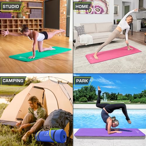 ProsourceFit Extra Thick Yoga and Pilates Mat 1/2” (13mm) or 1" (25mm), 71-inch Long High Density Exercise Mat with Comfort Foam and Carrying Strap - color: Pink