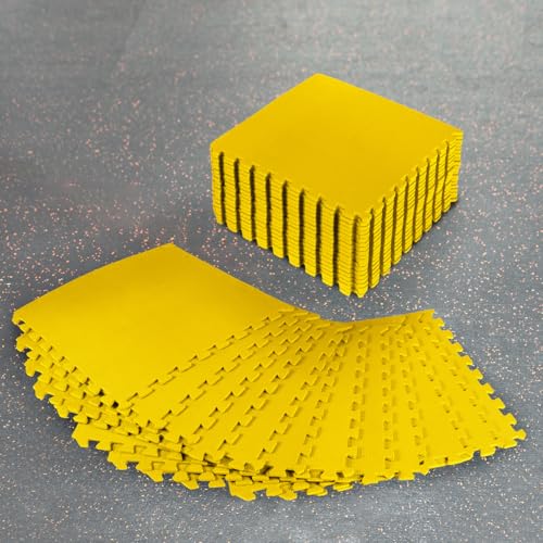 FORZA Interlocking Gym Flooring Tiles [24"x24"] - EVA Foam Mats with Non-Slip Surface – Protective Exercise Floor for Home & Commercial Gyms (Yellow, Pack of 4)