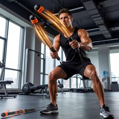 Weighted Ropeless Battle Ropes with Adjustable Spring Resistance, Quiet Cordless Battle Rope Sticks for Apartment Home Gym, Portable Workout Equipment with Weighted Handles for HIIT Cardio Training
