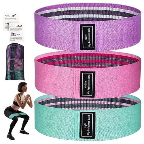Fabric Resistance Bands Set, 3 Levels Non-Slip Booty Bands for Legs and Butt, Glute Workout Bands for Home Gym, Fitness Exercise Bands for Women Men - color: Green+Purple+Pink