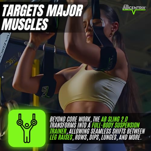 AbSling 2.0 – Premium Hanging Suspension Trainer for Core & Upper Body Strength Training | Heavy-Duty Gym-Grade Ab Slings for Hanging Leg Raises, Abdominal Workouts & Six-Pack Sculpting | Cutting-Edge Two-Pulley Training System Makes Strengthening Easier