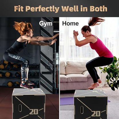 Non-Slip Wood Plyometric Jump Box- 3-in-1 Wooden Plyo Box for Home Gym and Outdoor Workout - size: 24" x 20" x 16"