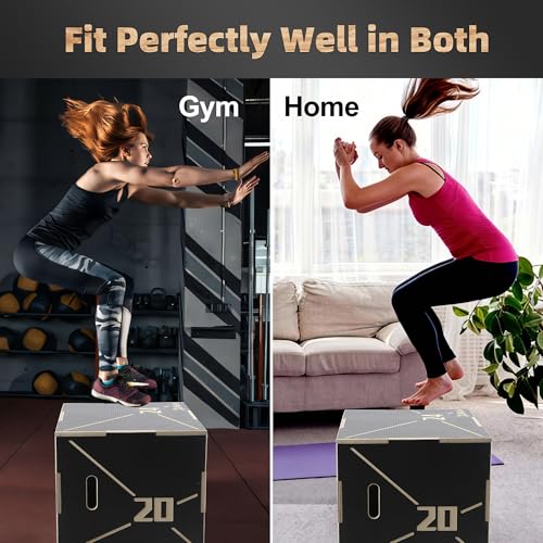 Non-Slip Wood Plyometric Jump Box- 3-in-1 Wooden Plyo Box for Home Gym and Outdoor Workout - size: 20" x 18" x 16"
