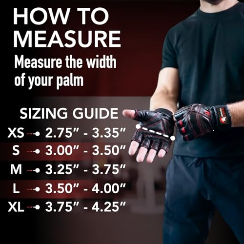 Genuine Leather Gym Gloves for Men Women, Wrist Wrap Support Workout Gloves for Weight Lifting Crossfit Deadlift Barbell Exercise Palm Padding Callus Protection Grips - size: Medium