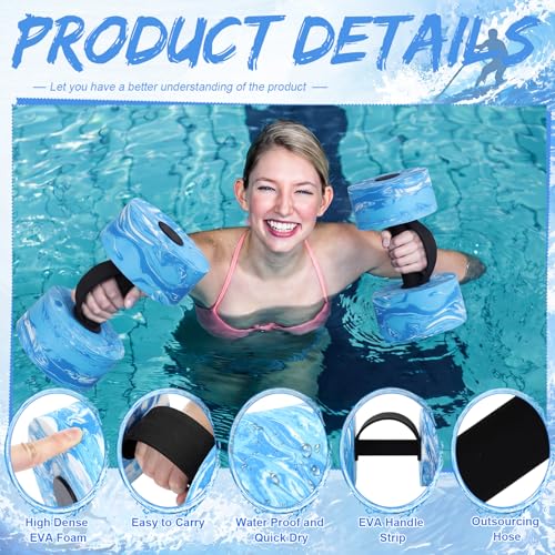 Lewtemi 6 Pcs Water Weights Pool Exercise Set, Aqua Exercise Dumbbells with Handle Strips, High-density Eva-foam Dumbbells for Water Aerobics, Pool Fitness - size: Multi-szie