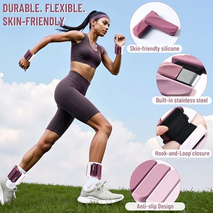 Wrist & Ankle Weights for Women and Men, 2lbs/4lbs Pairs Adjustable Silicone Weighted Bangles for Arm & Leg Workouts, Perfect for Pilates, Barre, Yoga, Walking & Home Fitness