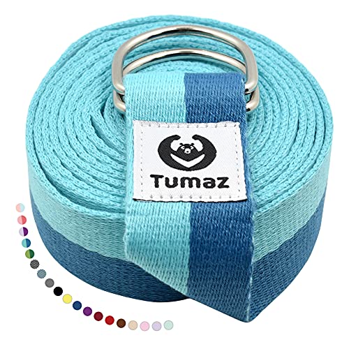 Yoga Strap/Stretch Bands [15+ Colors, 6/8/10 Feet Options] with Extra Safe Adjustable D-Ring Buckle, Durable and Comfy Delicate Texture - Best for Daily Stretching, Physical Therapy, Fitness - color: 03. Blue Match, size: 6 Feet