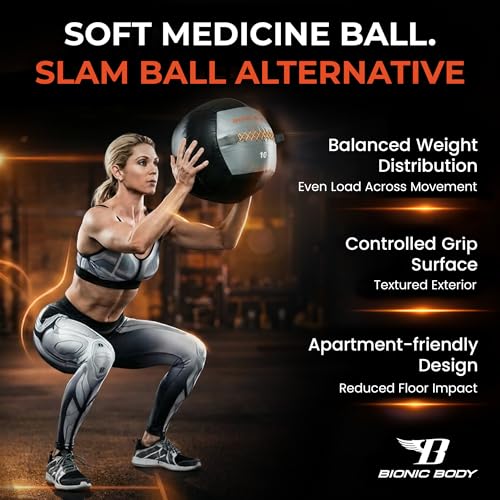 Bionic Body Soft Medicine Ball Weighted Slam Wall Ball for Cardio Workout and Core Training – Ideal for Squat, Lunge, and Partner Toss
