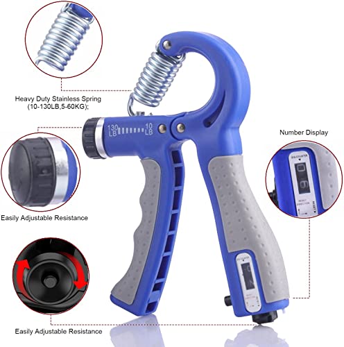 Hand Strengthener Grip 2 Pack, Hand Exercisers for Strength with Adjustable Resistance 10-130 Lbs,Hand Grip,Grip Strength Trainer for Muscle Building and Injury Recover