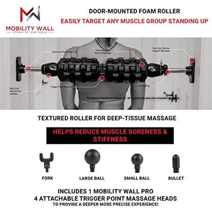 Pro Series- Stand Up Door Mounted Textured Foam Roller for Deep Tissue Massage & Muscle Recovery for Exercise, Includes 4 Trigger Point Attachments