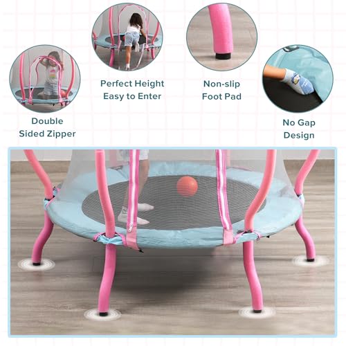 Trampoline, Portable Fitness Foldable Trampoline in-Home Mini Rebounder with Adjustable Handle, Exercise Trampoline for Kid/Adults, 40" Max Load 330lbs (Enclosure, Pink)