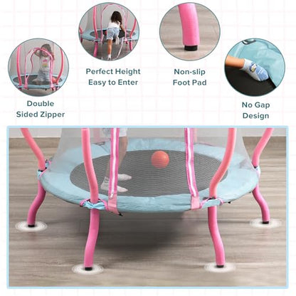 Trampoline, Portable Fitness Foldable Trampoline in-Home Mini Rebounder with Adjustable Handle, Exercise Trampoline for Kid/Adults, 40" Max Load 330lbs (Enclosure, Pink)