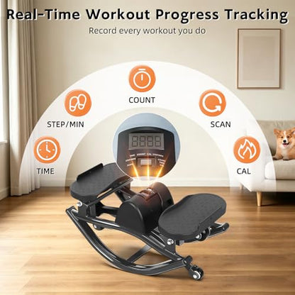 Rock Stepper with Digital Monitor, Low-Impact Compact Rock Stepper Side to Side with Resistance Bands, 360 LBS Weight Capacity, Portable Stair Stepper for Home, Apartment, Dormitory, Office