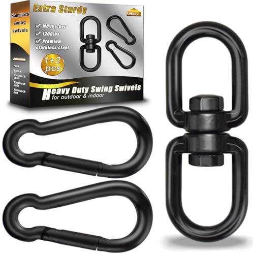 Black 304-Stainless Steel Swivel Ring - Heavy Duty Double Ended Eye Hook With Snap Hooks, Rotating Carabiner Swing Spinner Hanger for Web Tree Swing, Hammock (M8, 1Pack) - color: Black, size: M8 x 1Pack