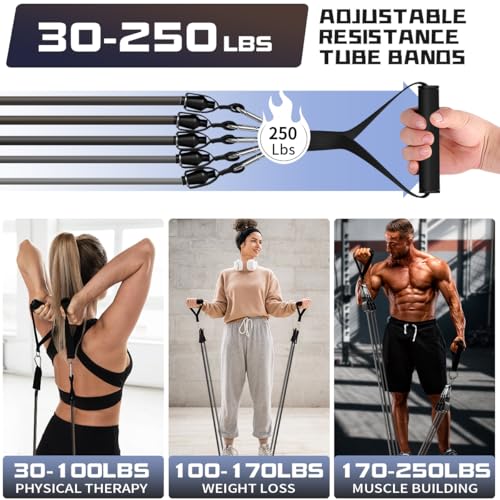 WHATAFIT Resistance Bands with Handles, 5-Level Exercise Bands for Workout - color: Dark Gray