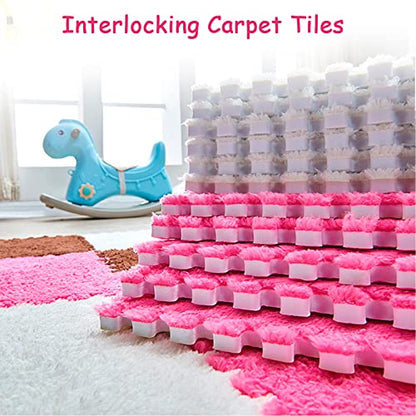 12 Pieces Thickened Plush Foam Interlocking Floor Mat,Fluffy Square Foam Tiles with 12 Edgings,Soft Anti-Slip Puzzle Area Rug Playmat for Bedroom,12X12inch,12 Tiles/11.6 Sq.Ft,Black+red - color: Black+red