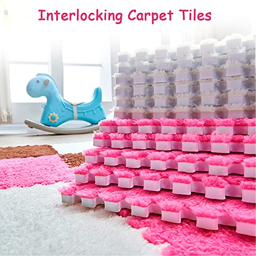 12 Pieces Thickened Plush Foam Interlocking Floor Mat,Fluffy Square Foam Tiles with 12 Edgings,Soft Anti-Slip Puzzle Area Rug Playmat for Bedroom,12X12inch,12 Tiles/11.6 Sq.Ft,White - color: White