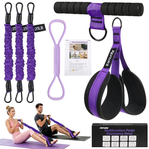 Foot Pedal Resistance Band with Handle,3 Tube Adjustable 75LB Exercise Bands,Upgrade Full Body Workout for Men & Women,Core Abs Legs Glutes Arms, Pilates Strength Training Home Gym Equipment