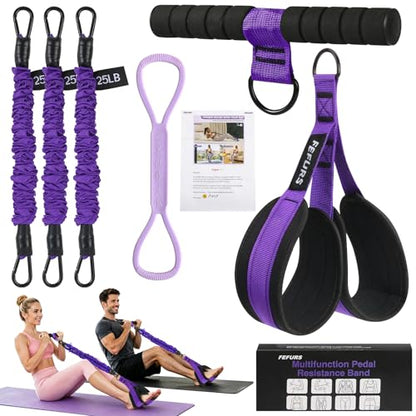 Foot Pedal Resistance Band with Handle,3 Tube Adjustable 75LB Exercise Bands,Upgrade Full Body Workout for Men & Women,Core Abs Legs Glutes Arms, Pilates Strength Training Home Gym Equipment