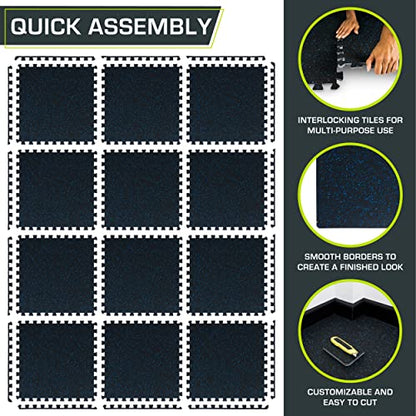 ProsourceFit Rubber Top Exercise Puzzle Mat ½-inch, EVA Foam, Protective Interlocking Tiles for Home Gym Equipment and Workouts; Blue, 48 SQ FT, 12 Tiles