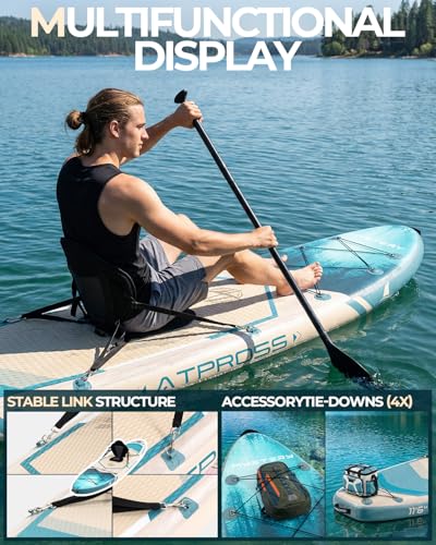 11'6"x35" Inflatable Paddle Board, 450lbs Extra Wide Stand Up Paddleboard for Adults with Premium SUP Accessories Kit & Backpack, Blow Up Kayak Non-Slip Stable Deck Boat for Yoga Fishing Surf - style: Light Wood Grain/kayak seat