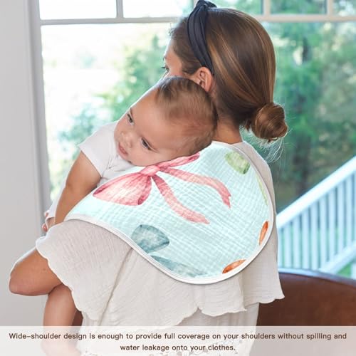 Colorful Bows Muslin Burp Cloths 4 Pack - Extra Large 22"x11", 4-Layer Soft Absorbent Cotton, Waterproof Backing, Baby Drool Rags for Newborn