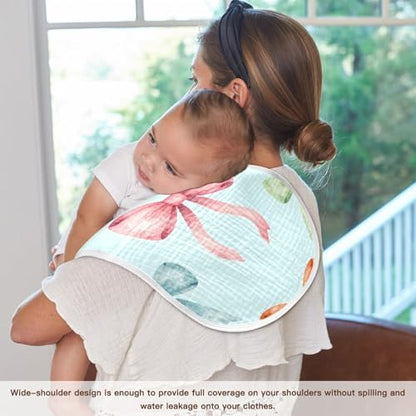 Colorful Bows Muslin Burp Cloths 4 Pack - Extra Large 22"x11", 4-Layer Soft Absorbent Cotton, Waterproof Backing, Baby Drool Rags for Newborn